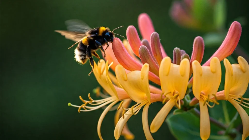 Honeysuckle flower attracting pollinators