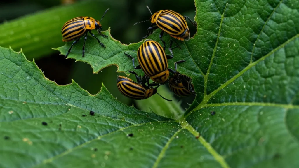 Cucumber Beetles making holes in zucchini leaves