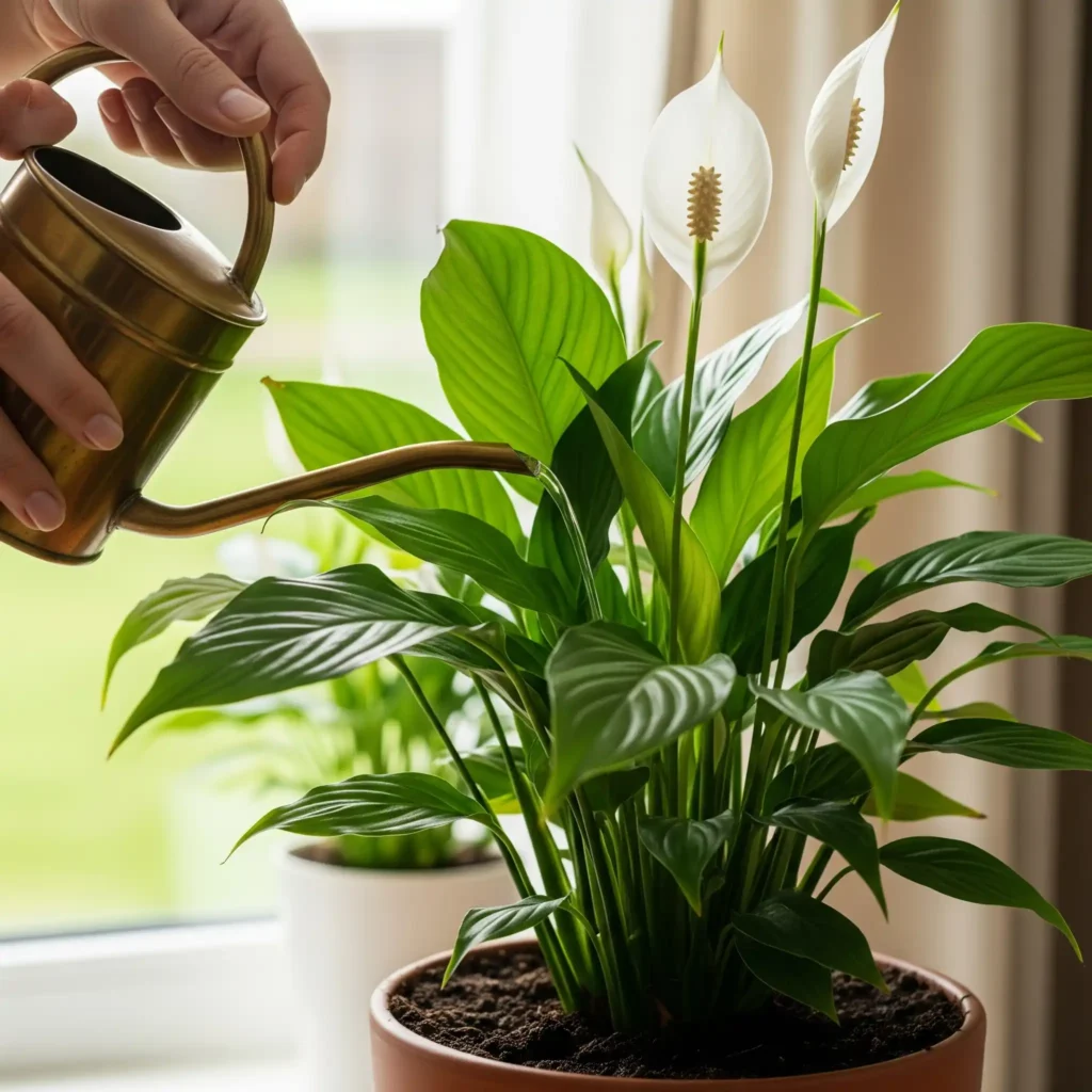 Fertilizer Forms Explained: Liquid, Granular, Slow-Release & Spikes – Which to Choose? 1 Gardener carefully applying liquid fertilizer to a vibrant potted houseplant, demonstrating proper plant care and nutrient delivery
