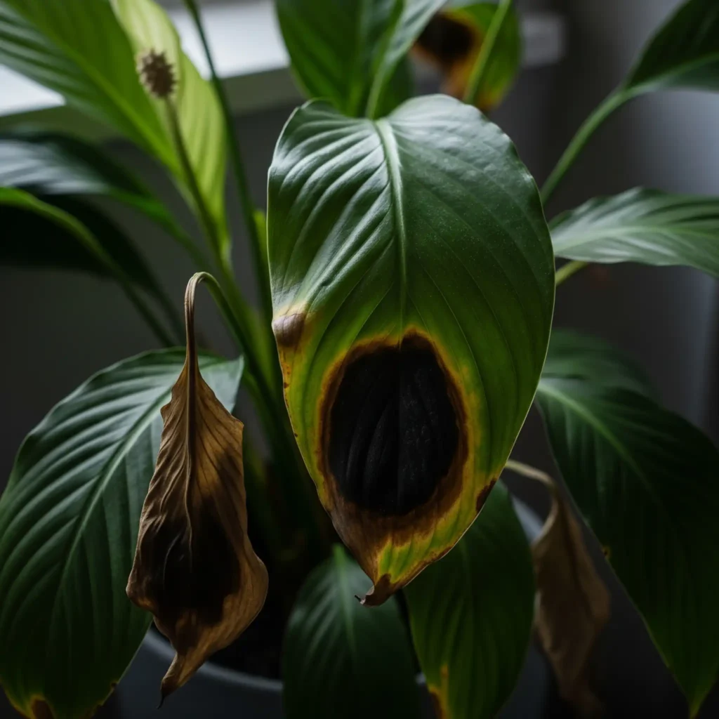 Is your house a hot house or an ice palace? Finding the Right Temperature for Houseplants to Grow Well 2 A peace lily showing clear signs of cold stress with drooping and discolored leaves from low temperatures.