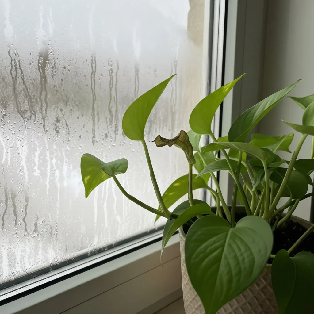 Is your house a hot house or an ice palace? Finding the Right Temperature for Houseplants to Grow Well 1 A houseplant placed too close to a drafty winter window, illustrating the danger of cold drafts.