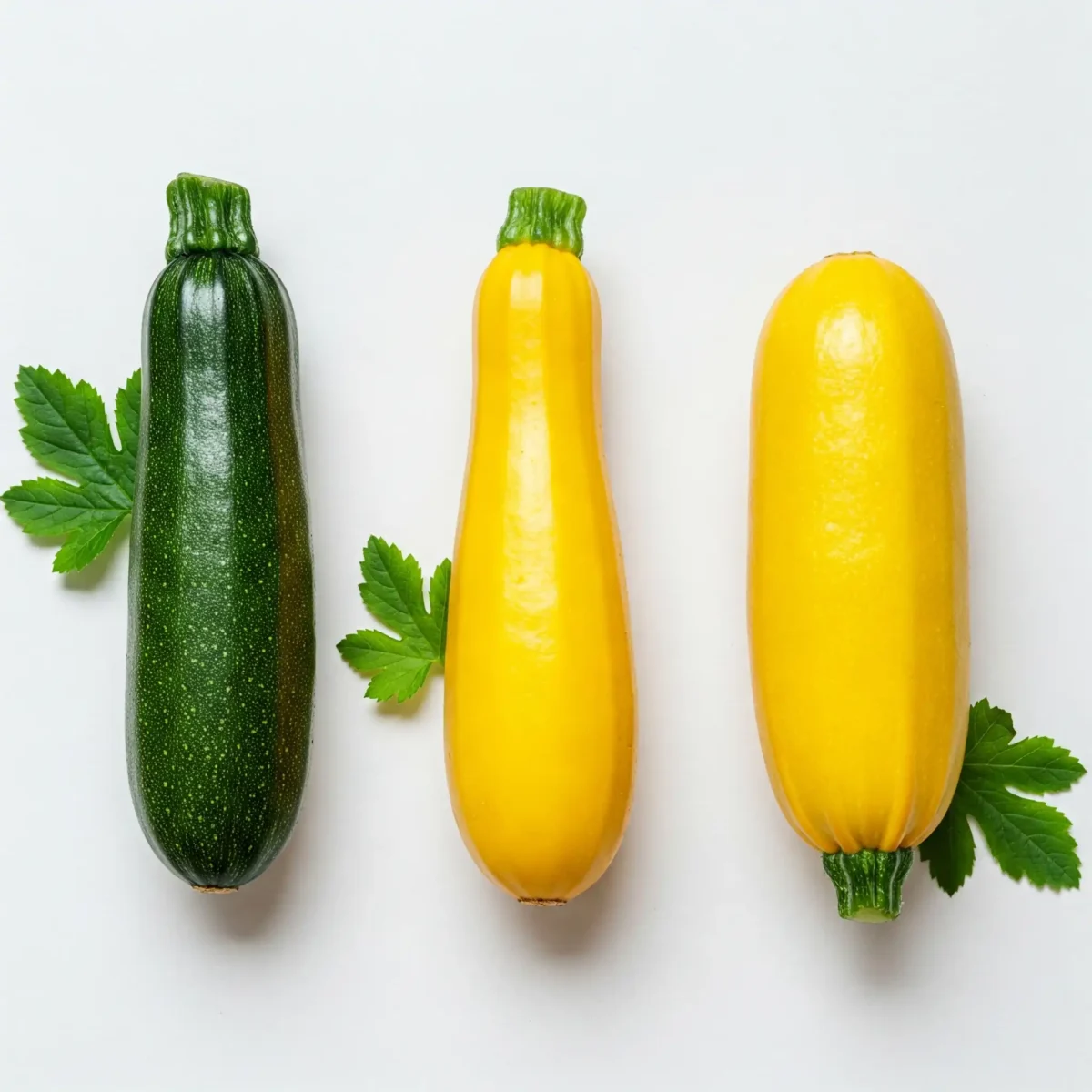 A collage or a neatly arranged flat lay of 3-4 distinct zucchini varieties.