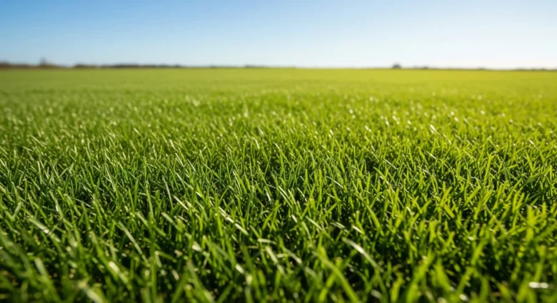 A vibrant, uniformly green, newly established lawn, showcasing the successful and rapid growth from seed.