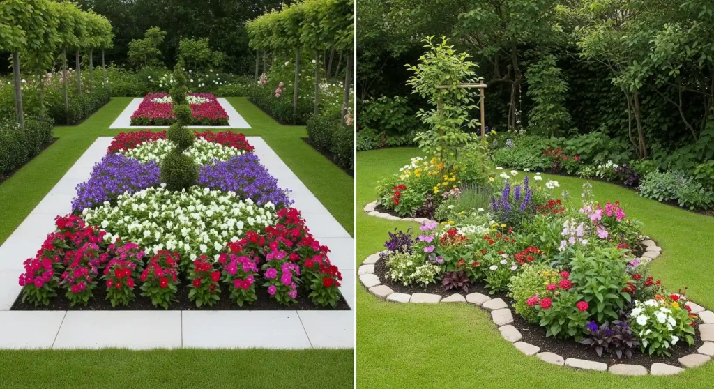 Raised Bed vs. In-Ground: The Complete Guide to Release the Potential of Your Garden 3 Comparison of raised bed's neat, defined design versus in-ground garden's natural, flowing aesthetics.