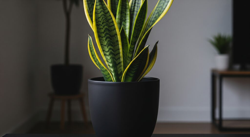 Best Beginner-Friendly Houseplants: Green Bliss Without the Stress! 1 A healthy Snake Plant with its striking architectural leaves, an easy-care houseplant that tolerates low light conditions beautifully.