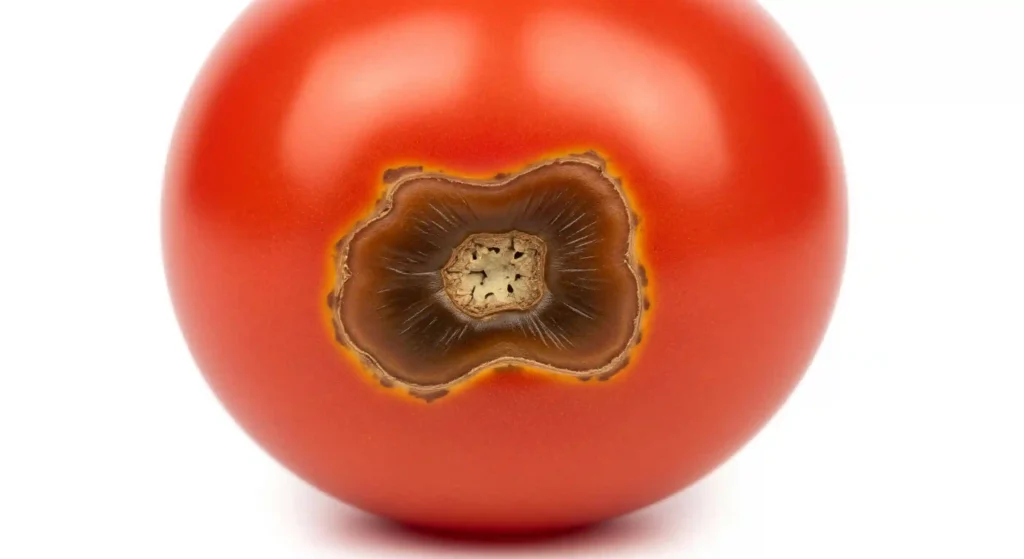 Is Epsom Salt the Secret to Your Best Tomato Harvest Ever? 4 A tomato fruit showing classic symptoms of blossom end rot at its base.