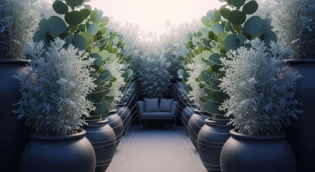 Enjoy Your Patio in Peace: The Surprising Plants That Tell Bees to Buzz 2 Pots of silvery Wormwood and blue-green Eucalyptus creating an aromatic barrier to deter bees.
