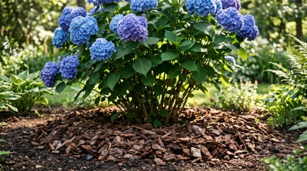 The 5 Best Mulches for Hydrangeas — And 2 Common Ones to Skip 5 Pine bark mulch applied around the base of a hydrangea shrub in a garden bed