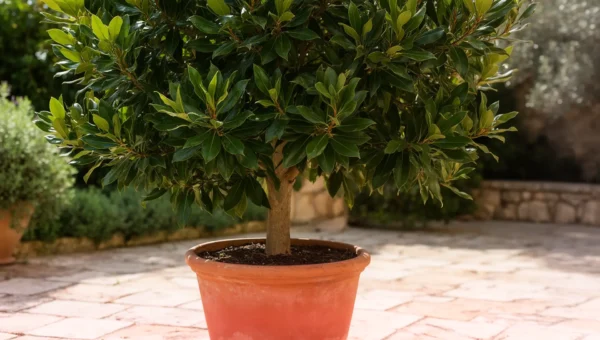 How to Grow a Bay Leaf Plant (Bay Laurel): Zone 8–10 Care, Container Size, and When to Harvest for Best Flavor 7 Bay leaf plant (bay laurel) growing in a large terracotta container in natural light