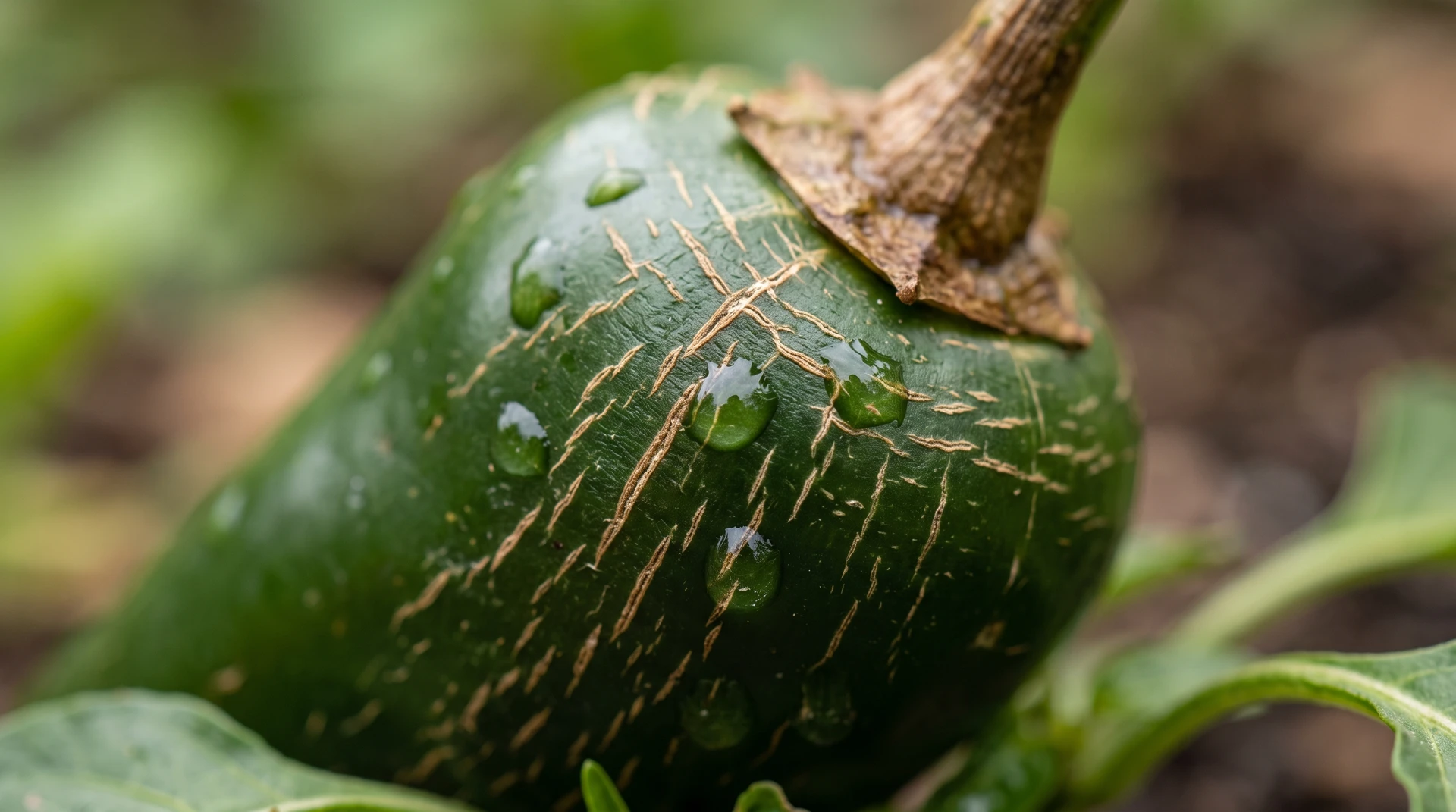Jalapeño Peppers: Cutting Water Lowered Heat in a California Trial, and Corking Doesn't Predict It 4 Close-up of tan corking lines on the skin of a green jalapeño pepper